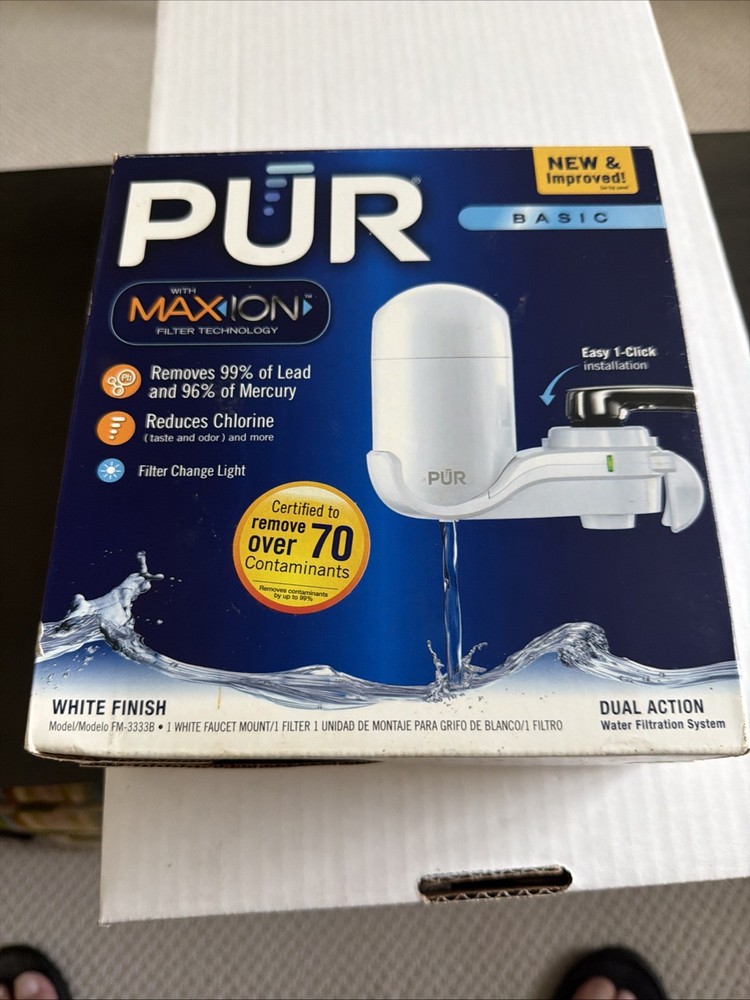 PUR FM3333B Faucet Water Filtration System- Vertical Mount, White, Lead Reducing