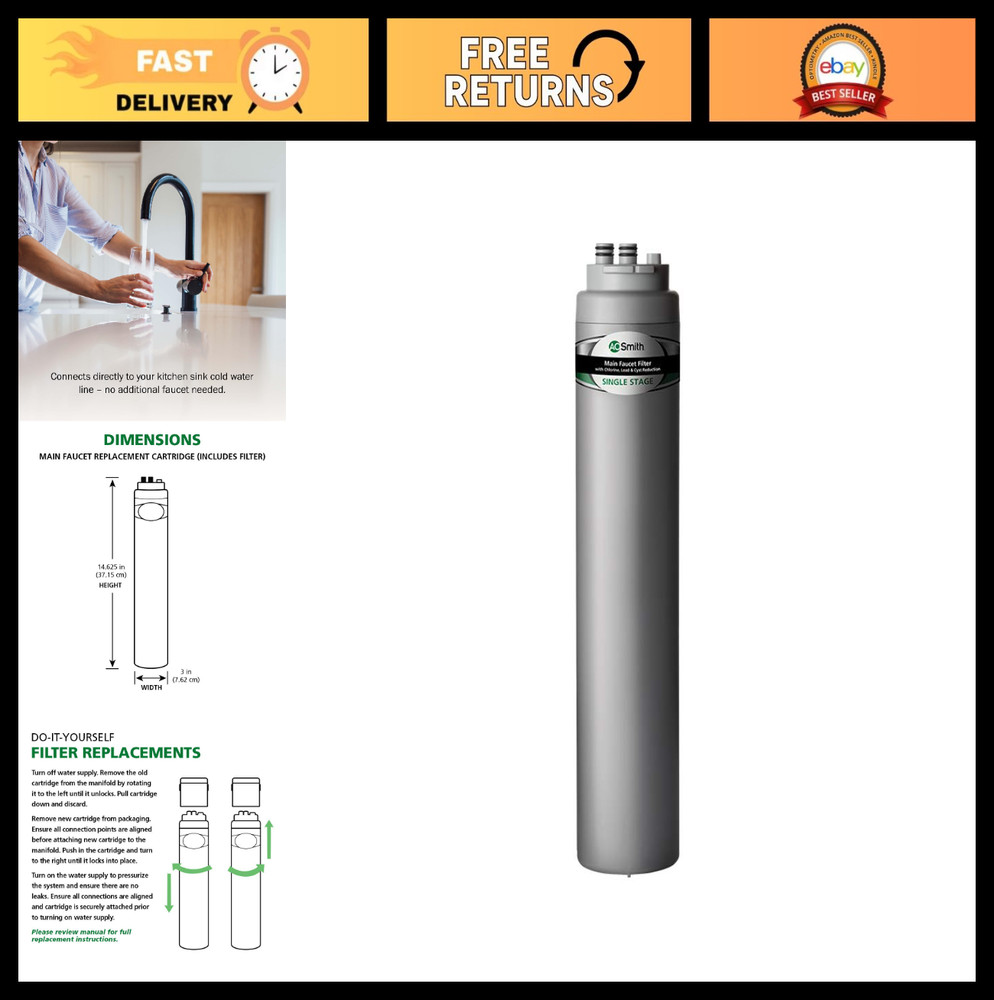 Under Sink Replacement Water Filter – Carbon Block, Reduces 99% Contaminants