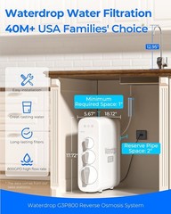 Waterdrop G3P800 Reverse Osmosis System, 800 GPD Fast Flow,Tankless Undersink RO