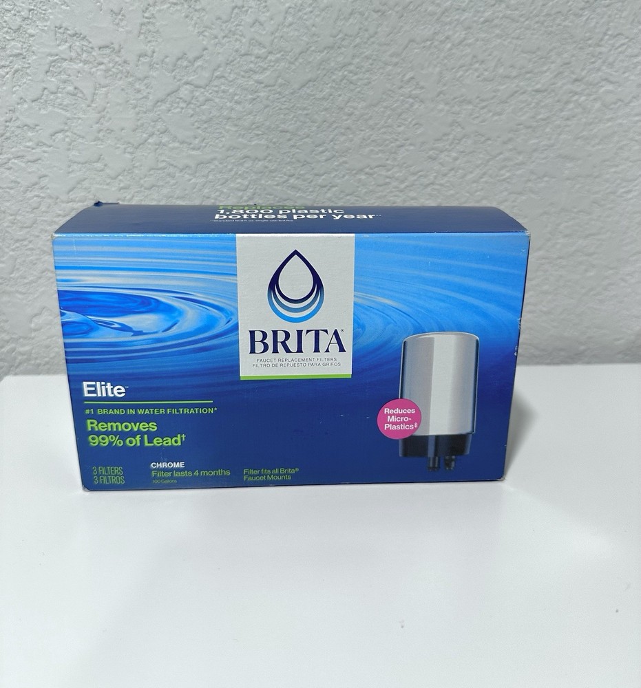 BRITA Elite Chrome Faucet Mount Replacement Water Filters Removes 99% Lead 3pk