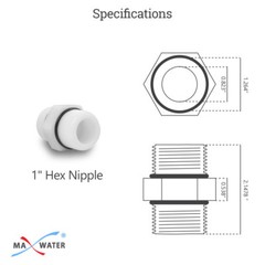 (2) Hex Nipple 1″ Male x 1″ Male NPT threaded Pipe Fitting w/ O rings Max Water