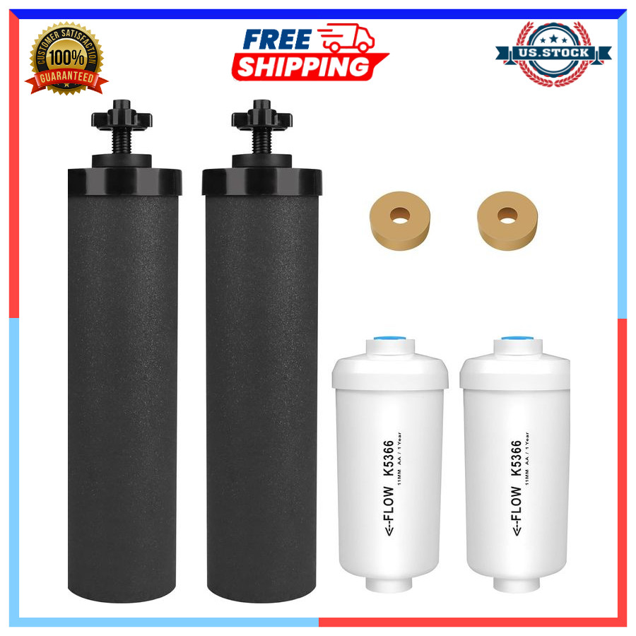 2 Black Purification Elements & 2 Fluoride Filters Compatible with Berkey System