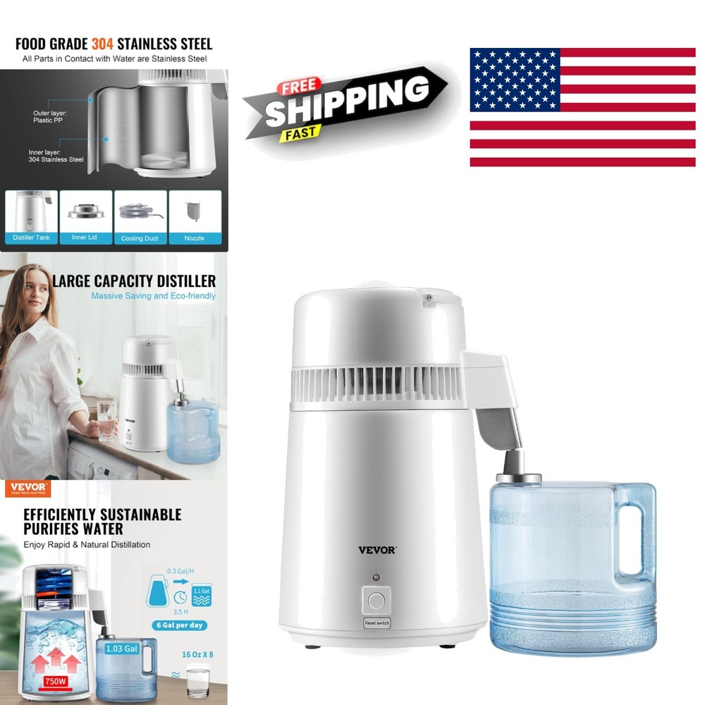 Countertop Distilled Water Machine 1.1 Gallon BPA Free Plastic Container