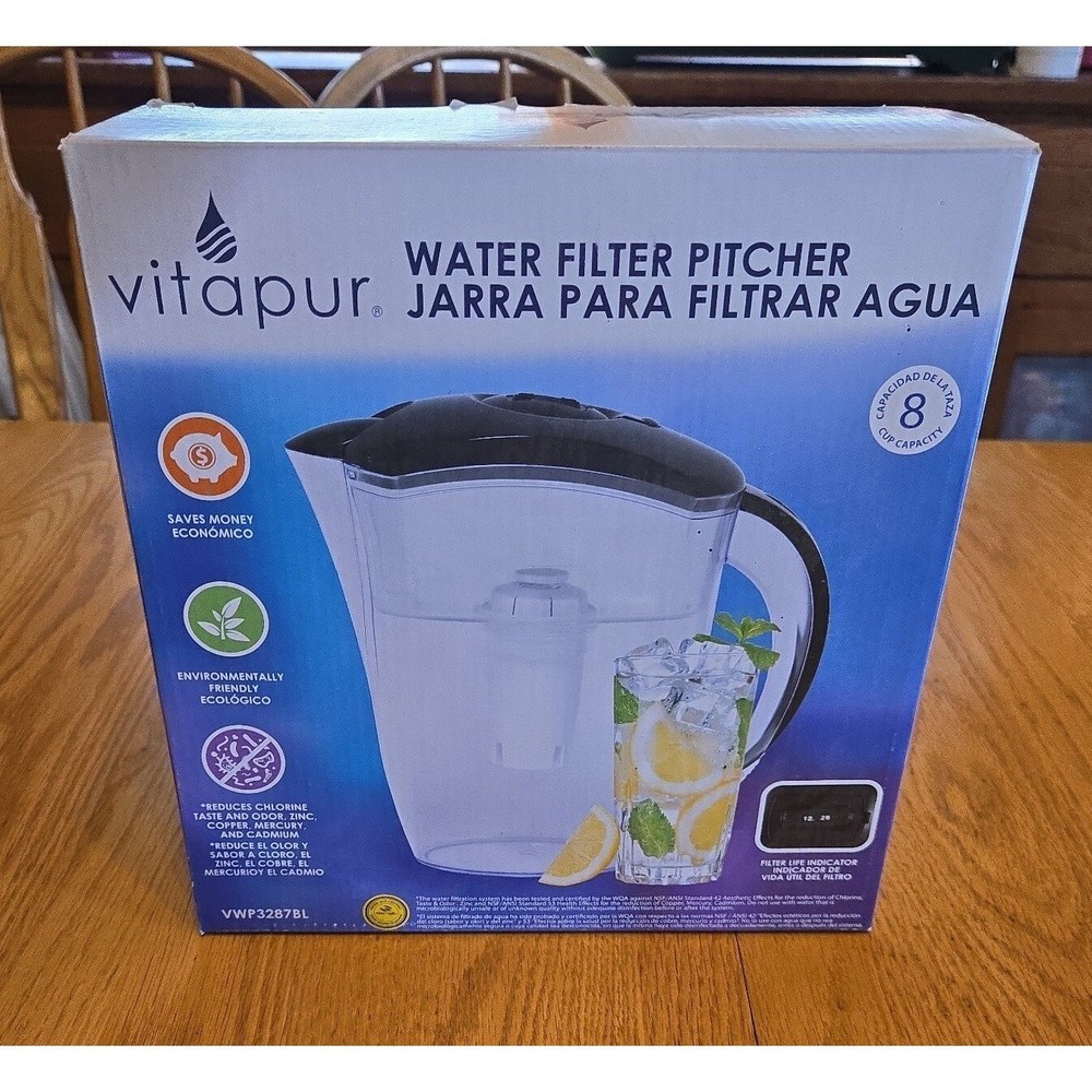 Vitapur water pitcher filter 8 cup capacity filter life indicator new open box