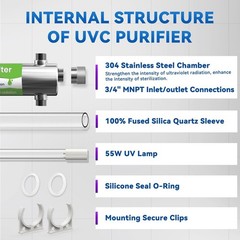 UV Water Filter Whole House 120V 55W 12GPM High Flow With Bulb
