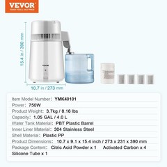 Countertop Distilled Water Machine 1.1 Gallon BPA Free Plastic Container