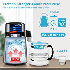 VEVOR 4L Water Distiller 1.5L/H Water Filter w/ Timing Dual-Temp Display 1750W