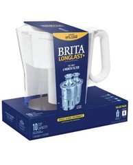 BRITA Longlast+ 10 Cup Pitcher Value Pack w/ 2 Filters, Carbon, Lead, Blue