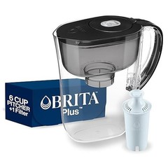 (NEW) BRITA METRO WATER PICHER SMART LIGHT INDICATOR 6-CUP BLACK W/PLUS FILTER**