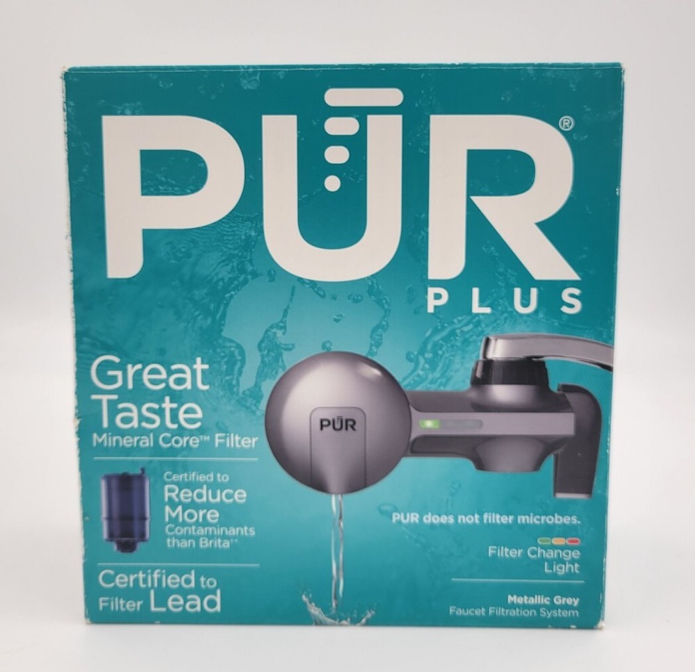 PUR PLUS Chemical & Physical Faucet Mount Water Filtration System Metallic Gray