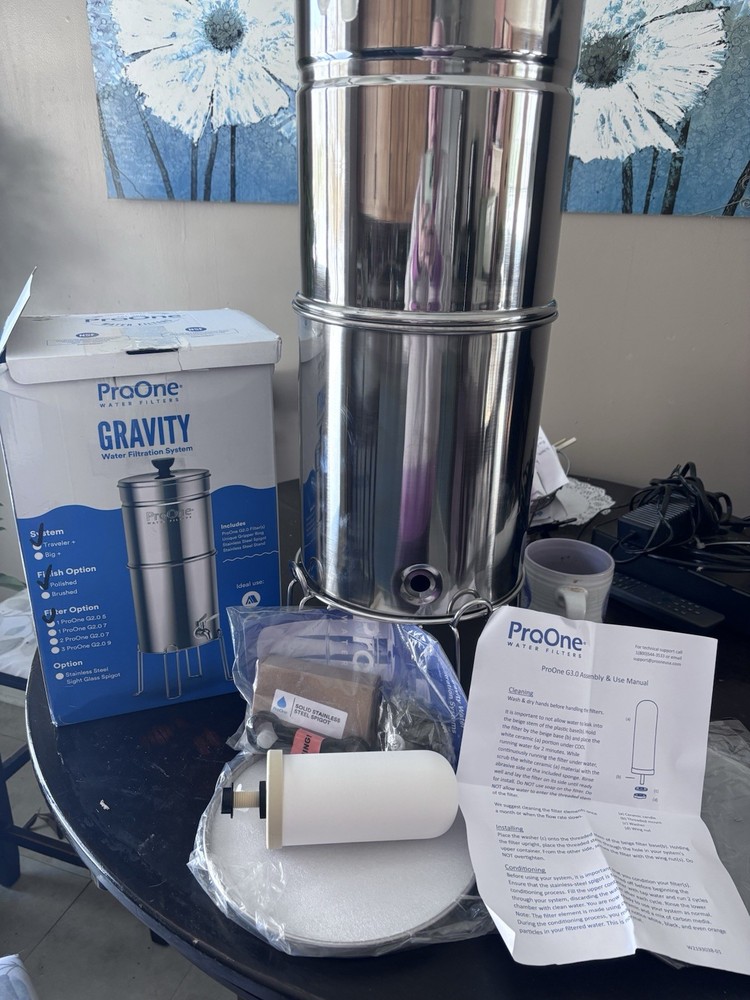 ProOne Big+ Gravity-Fed Water Filter System SS 3 Gal 2×7” G2.0