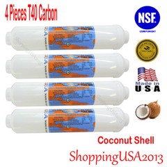 4X T40 Coconut Inline Carbon Filter 10X2″ Omnipure RO +8 Male Elbow Tee Fitting*