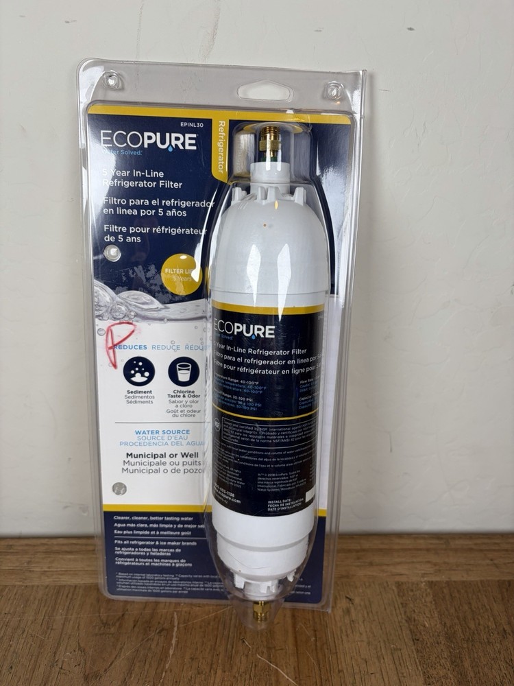EcoPure EPINL30 5 Year In-Line Refrigerator Filter. Brand New/Sealed/Replacement
