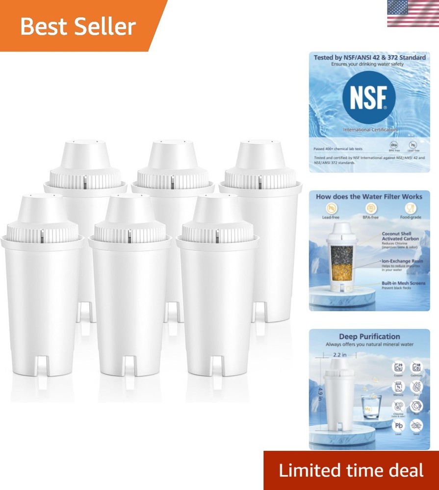 6 Pack Replacement for Brita Water Filter Pitchers and Dispensers, Classic OB…