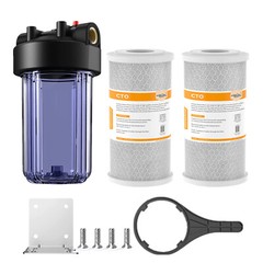 10 Inch Clear Whole House Water Filter Housing &2p 10″ x4.5″ Carbon Filtration
