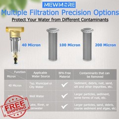 MewMore WHC40 Sediment Filter 40/100/200 Micron Whole House Water Pre-filter