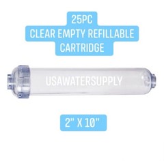 25pc Clear Inline Empty Refillable Cartridge 2″ x 10″ For Resin/Carbon/Calcite