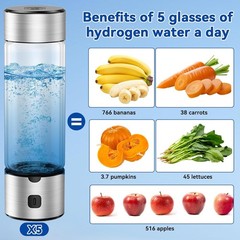 Hydrogen Water Bottle Generator Portable 460ml Rechargeable SPE PEM Ionizer Fast