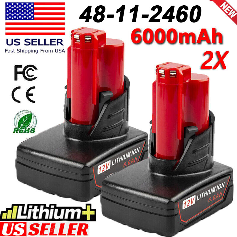 2 Pack For Milwaukee M12 12V Lithium XC 6.0 Extended Capacity Battery 48-11-2460