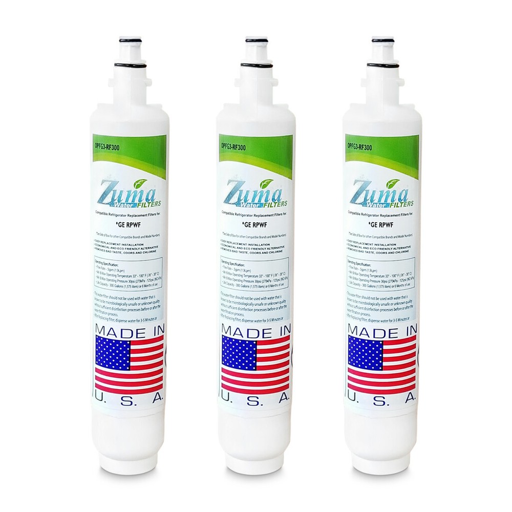 (3-pack) Zuma Refrigerator Water Filter to Replace GE RPWF Filter Made in the US