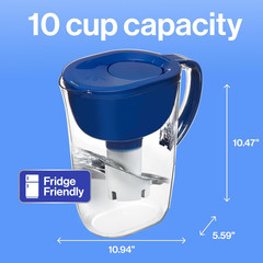 Smartlight Water Filter Pitcher, 10-Cup BPA-Free, Mazarine Blue, 2-Month Filter
