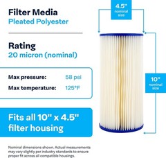 Spiropure SP-R20-BB 10X4.5 20 Micron Pleated Polyester Sediment Water Filter Car