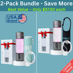 2 Pack Portable Hydrogen Water Bottle Generator 6K+ PPB SPE/PEM USB Rechargeable