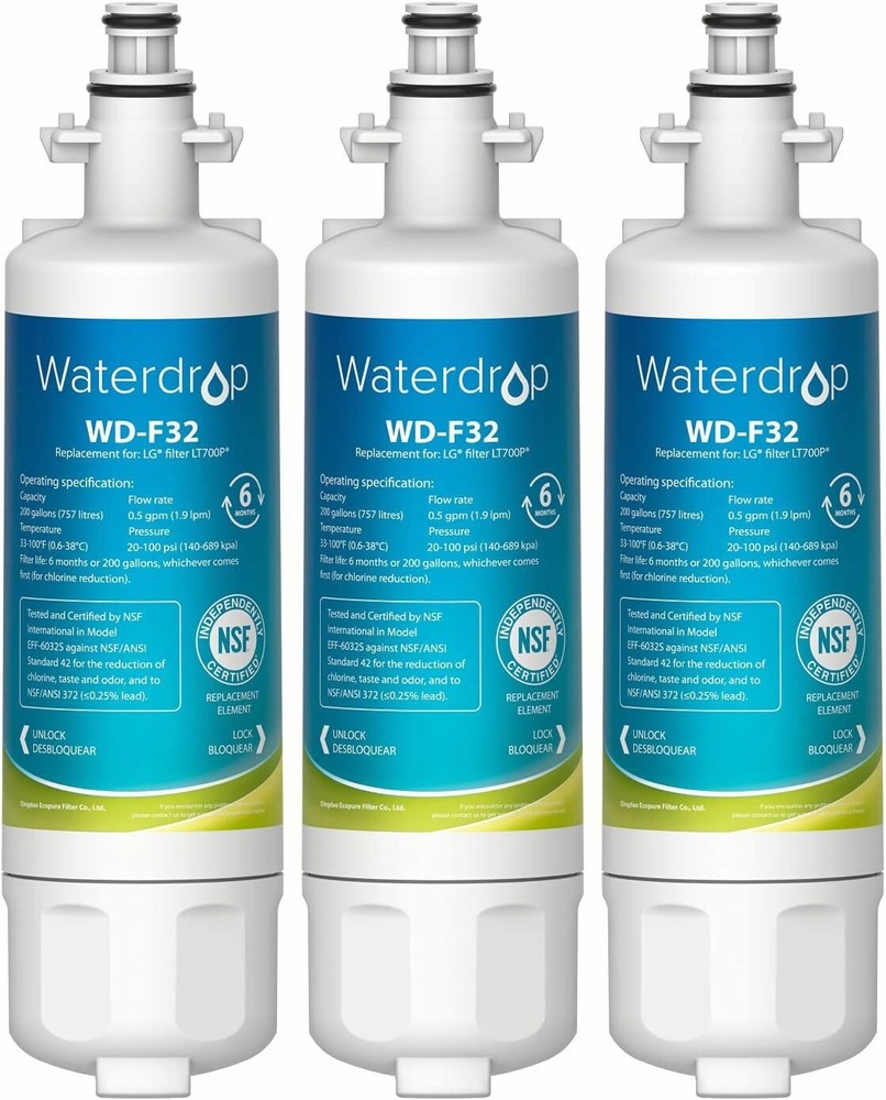 Waterdrop Refrigerator Water Filter, Replacement for LG® LT700P®, Pack of 3