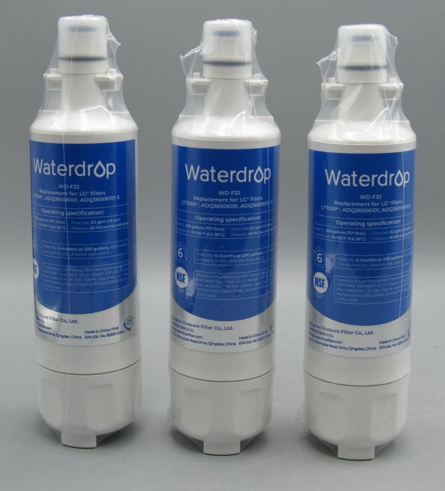 Lot of 3 Waterdrop Refrigerator Water Filter WD-F32 NEW SEALED Fits LG LT700P