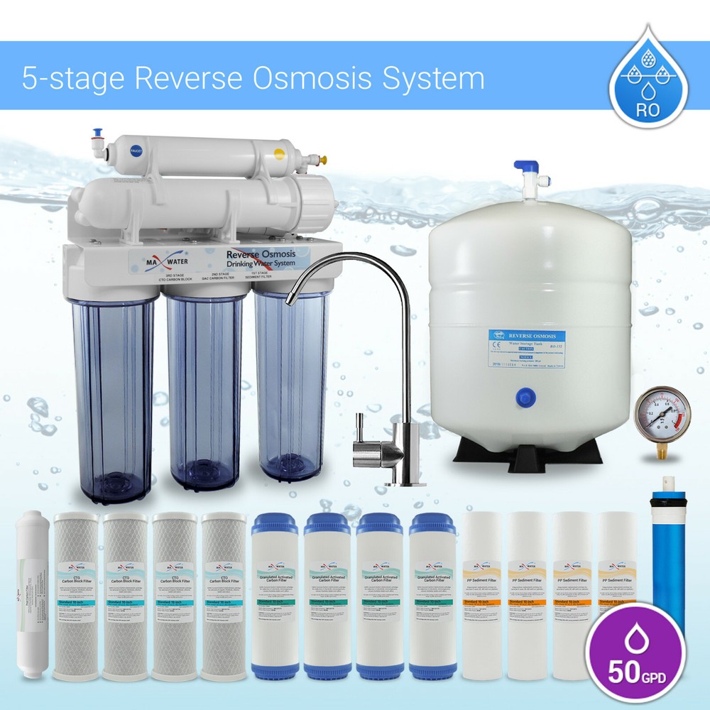 5 Stage Drinking Reverse Osmosis System W/Total 15 USA RO filters+Pressure Gauge