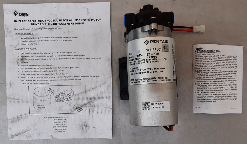 SHURFLO Pentair Brushless DC Reverse Osmosis (RO) Booster Pump P/N 8075-192-319