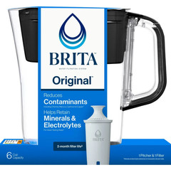 Brita 6 Cup Small Plastic Water Filter Pitcher, Black, BPA Free