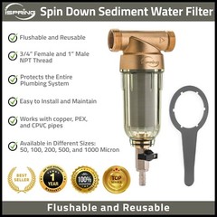 iSpring Reusable Spin Down Sediment Water Filter, 20 GPM, 1″ MNPT + 3/4″ FNPT