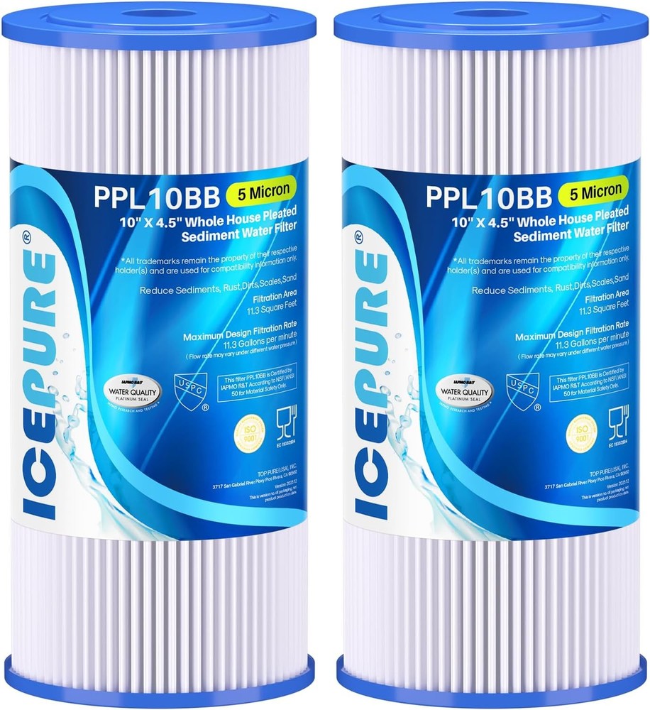ICEPURE 5 Micron 10″ x 4.5″ Whole House Sediment Pleated Water Filter Replacemen