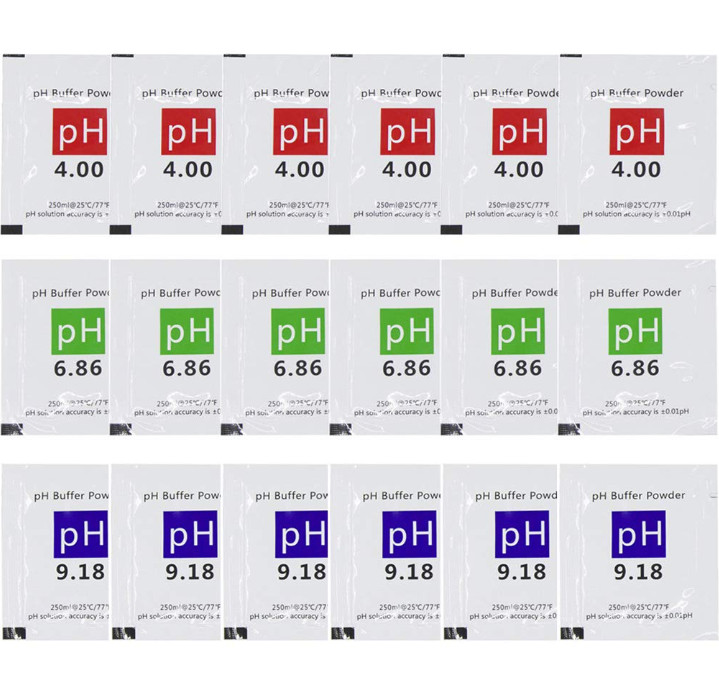 18 Pack pH Meter Buffer Solution Powder 6.86/4.00/9.18, pH Calibration Soluti…