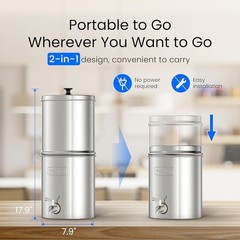 Waterdrop Gravity-fed Water Filter System, with 4 Filters, Metal Spigot & Stand