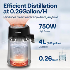 Water Distiller Countertop 1.06 Gallon/4L 750W Distilled Water Machine with Smar