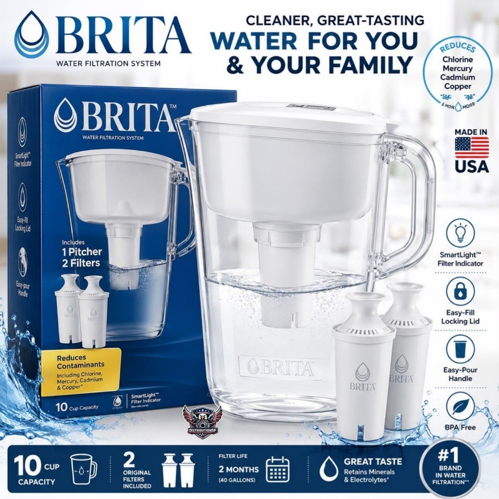 Brita Original 10 Cup Water Filter Pitcher w/ 2 Filters SmartLight BPA Free