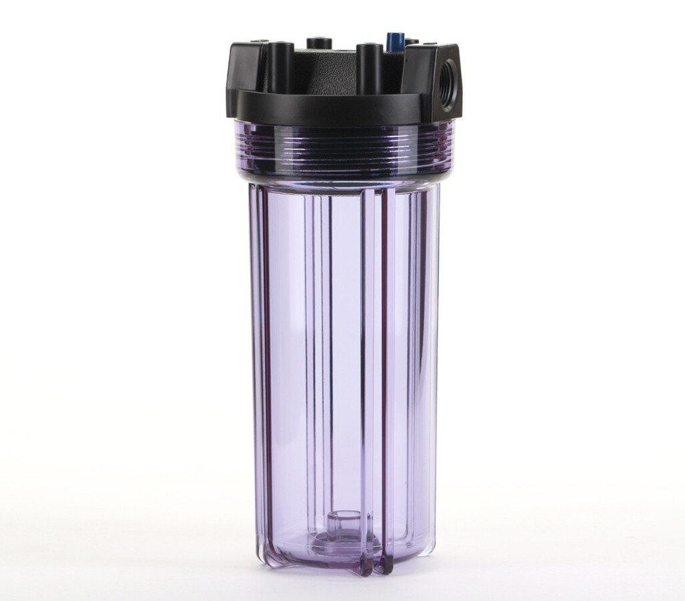 Filter Housing 10″ For Water Systems & Hydroponics, Clear/Black 3/4″ Ports w/PR