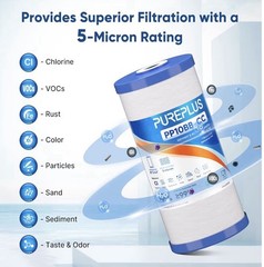 5 Micron 10″ x 4.5″ Whole House Sediment and Carbon Water Filter Fit GE FXHTC
