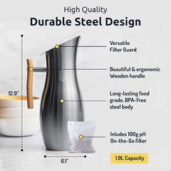 Ph Vitality Alkaline Water Filter Pitcher – 1.9L Stainless Steel Purifier