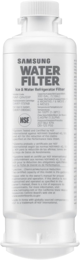 Refrigerator Water Filter Samsung HAF-QIN Exp 6 Month Reduces Contaminants