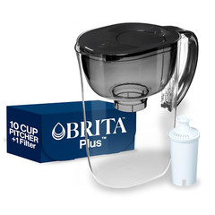 Large 10 Cup Water Filter Pitcher, 1 plus Filter, Everyday, Black (Package Ma…