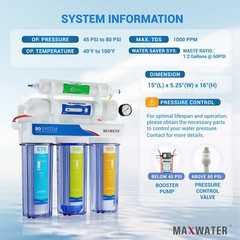 5 Stage Drinking Reverse Osmosis System PLUS Extra 7 Max Water Filters 100 GPD