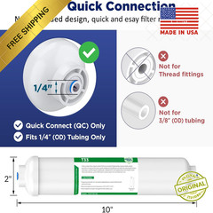 10″ Inline Water Filter with 1/4″ Quick Connect Fittings, 2-Pack
