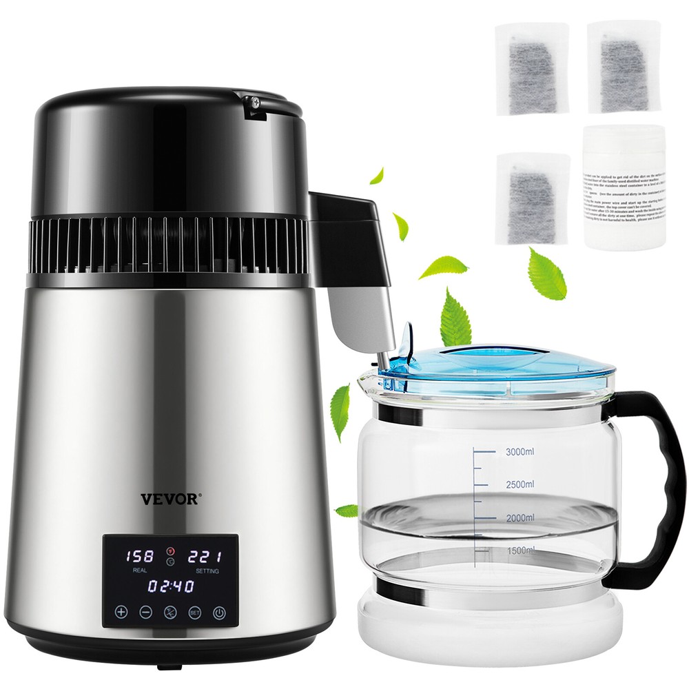VEVOR 4L Water Distiller 1.5L/H Water Filter w/ Timing Dual-Temp Display 1750W