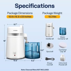 Water Distiller Countertop 1.6 Gallon/6L 900W Distilled Water Machine with Sm…