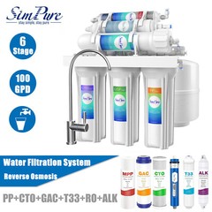 100GPD 6 Stage Alkaline RO Reverse Osmosis Drinking Water Filter System Purifier