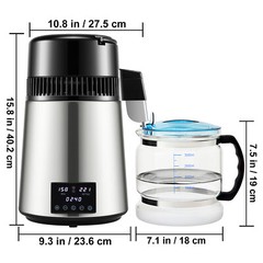 VEVOR 4L Water Distiller 1.5L/H Water Filter w/ Timing Dual-Temp Display 1750W