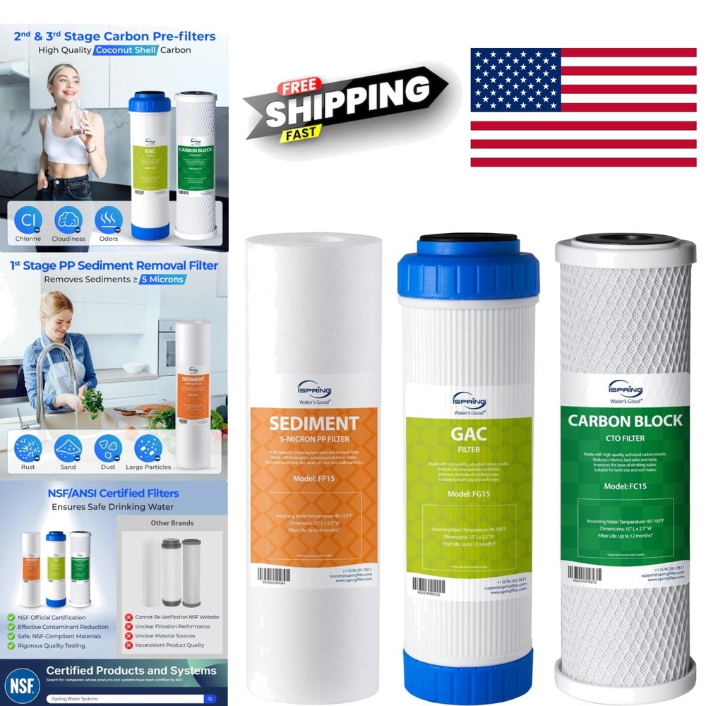 F3 Prefilter Water Filter 6 Pack for Standard RO Systems Carbon Material